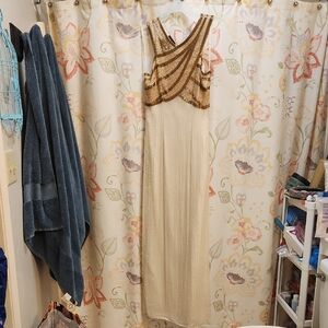 Elegant Gold and Cream Beaded Vintage Evening Dress